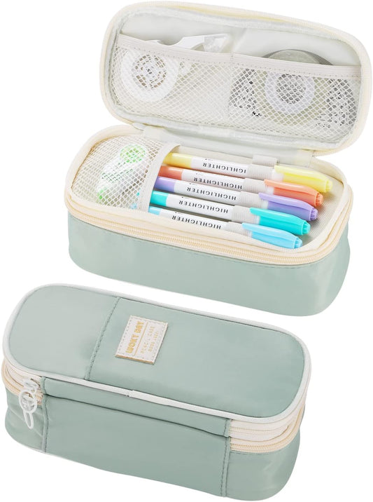 Dugio Big Pencil Case for Girls Organizer Pencil Bag with Zipper Pencil Pouch for School Teens Kids Aesthetic Large Pencil Pouch Green