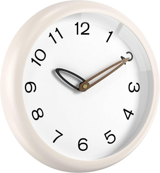 Modern Wall Clock,Battery Operated,Tempered Glass,12" Silent Clocks for Living Room,Bedroom,Kitchen,Bathroom - Stylish Home Decor Gift (Off White)