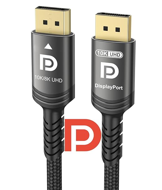 10K 8K DisplayPort 2.1 Cable 54Gbps 3.3 FT, Certified DP to DP Cord 4K 240Hz 165Hz 144Hz 120Hz 10K 8K 120Hz Nylon Braided UHBR HDCP2.3 FreeSync G-Sync RTX5090 Gaming Monitor PC Projector