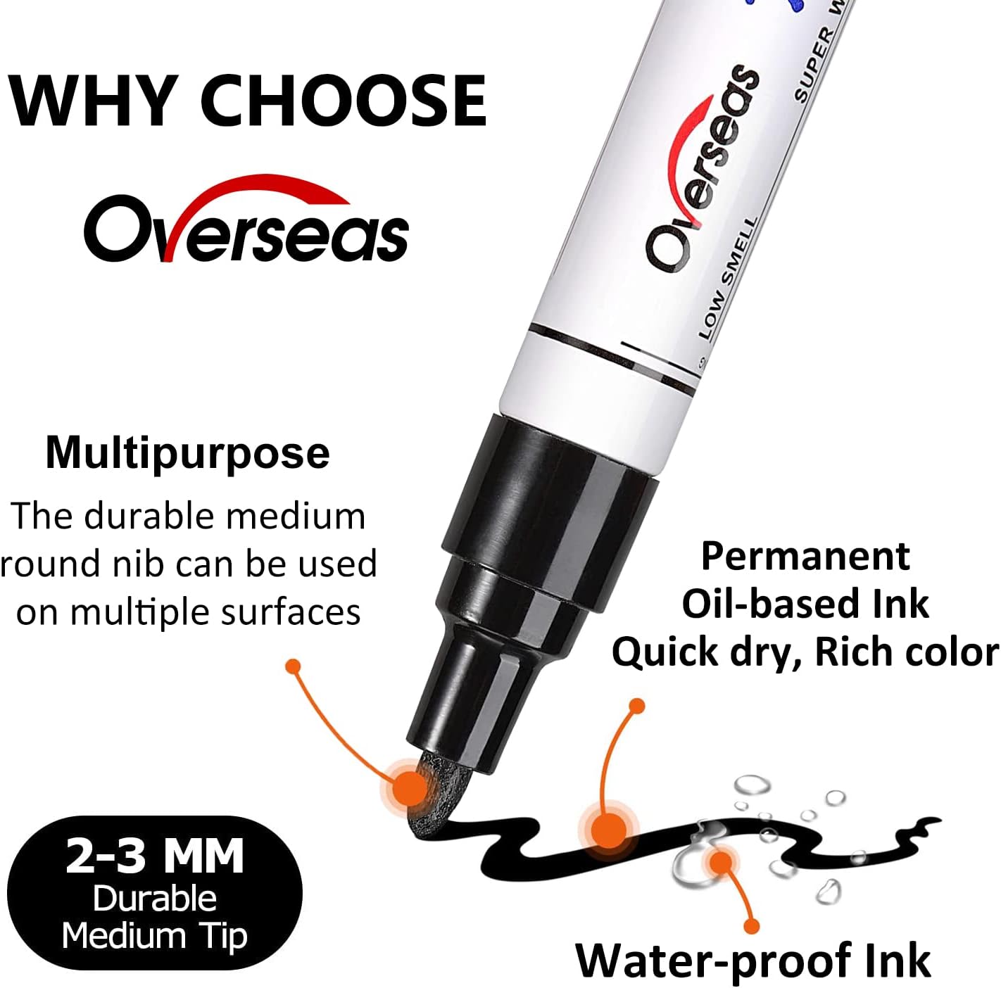 Overseas Permanent Paint Pens Light Purple Markers - 2 Pack Oil Based Paint Markers, Medium Tip, Quick Drying and Waterproof Marker Pen for Metal, Rock Painting, Wood, Plastic, Canvas, Glass, Mugs
