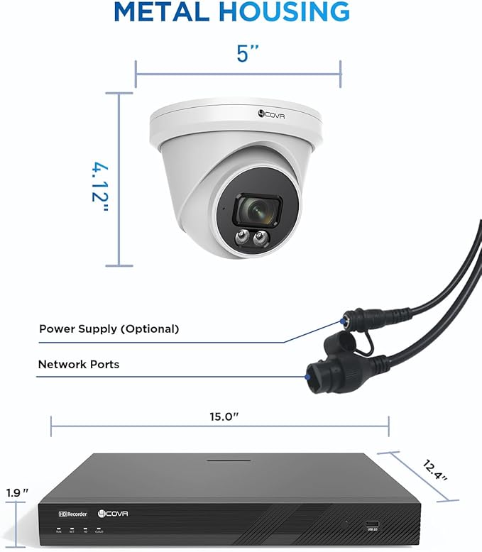4COVR 4K 32 Channel Security Camera System PoE & AI Person Vehicle Detection, 24Pcs 8MP 110° Wide View Angle Dome IP Camera IP67, 4K UHD NVR 8TB HDD, Business Surveillance Outdoor, LY97SA8M3224