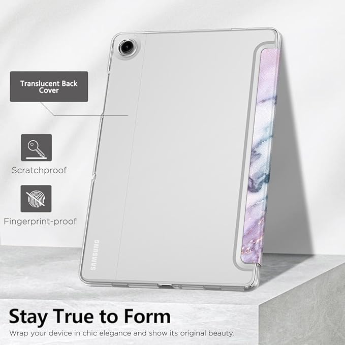 MoKo Case for Galaxy Tab A9+/A9 Plus 11 inch 2023, Slim Stand Protective Smart Cover with Hard PC Translucent Back Shell for Tab A9 Plus Tablet (SM-X210/X216/X218), Auto Wake/Sleep, Marble Purple