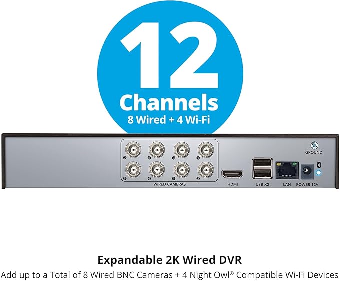 Night Owl 2-Way Audio 12 Channel DVR Video Home Security Camera System with (6) Wired 2K HD Indoor/Outdoor Deterrence Cameras and 1TB Hard Drive (Add up to 2 More Wired and 4 Wi-Fi Cameras)