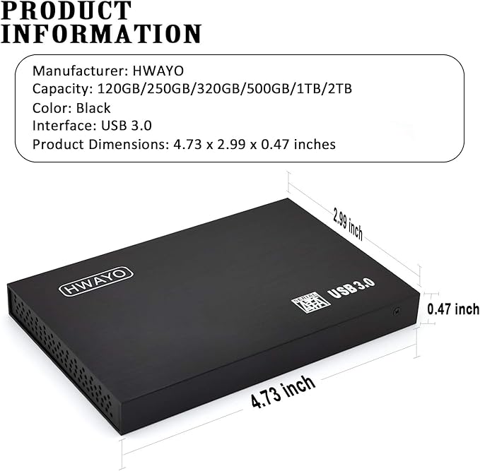 2.5'' 250GB Ultra Slim Portable External Hard Drive USB3.0 HDD Storage for PC, Laptop, Xbox One Consle (Black)