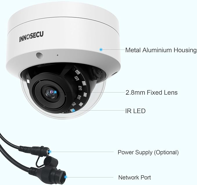 AI 8MP PoE Camera, Vandal-Proof Dome IP Security Camera Outdoor, Human and Vehicle Detection, Night Vision 100ft, 2.8mm Lens Wide Angle 110°, Built-in Mic, No PT Supported. IND8BR54A (White)