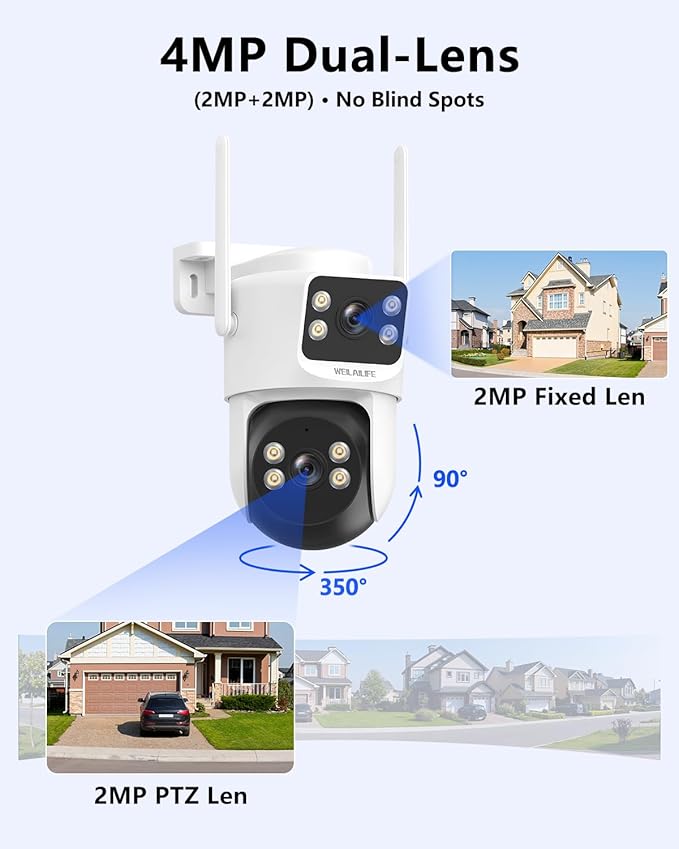 【2-Way Audio & Auto Tracking】 4MP PTZ Security Cameras Wireless Outdoor, Wireless Outdoor Security Camera System, Home WiFi Video Surveillance DVR Kits