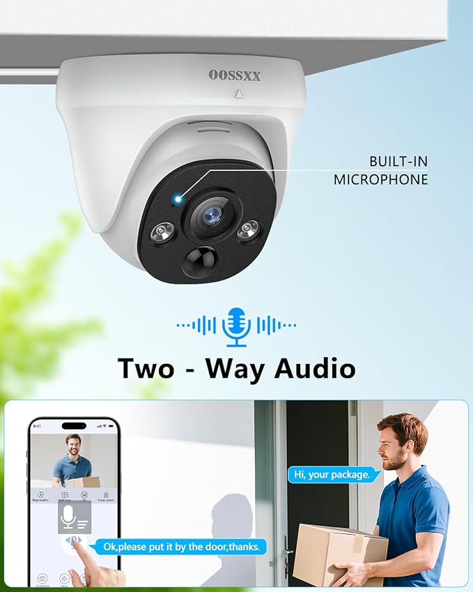 OOSSXX (4K HD & 130° Ultra Wide-Angle) 2-Way Audio 8MP Wired Dome PoE IP Cameras for Home Security Outdoor Camera System, Pet Surveillance Video Indoor, Smart PIR Detection, DVR Kits