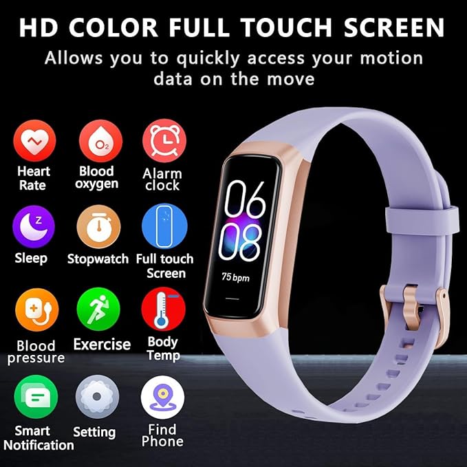 Fitness Tracker Activity Tracker Smart Watch 1.10''AMOLED Touch Color Screen,Smart Watch with 24/7 Blood Oxygen Heart Rate,Sleep Monitor,IP68 Waterproof,Step Counter Health for Women Men (Purple)