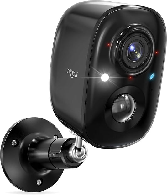 Dzees Security Camera Outdoor Wireless - Upgrade 2K 3MP Battery Powered WiFi Outdoor Camera Wireless, Spotlight, Siren, AI Dectection, Color Night Vision, IP66 Waterproof Cloud/SD-Black