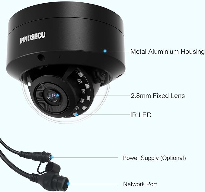 5MP IP PoE Camera, Outdoor Vandal-Proof IK10 Security Dome Camera, Built-in Mic, 2.8mm Lens Wide Angle 110°, Night Vision 100ft, Human&Vehicle Detection, No PT Supported, IND5GR54A-B (Black)