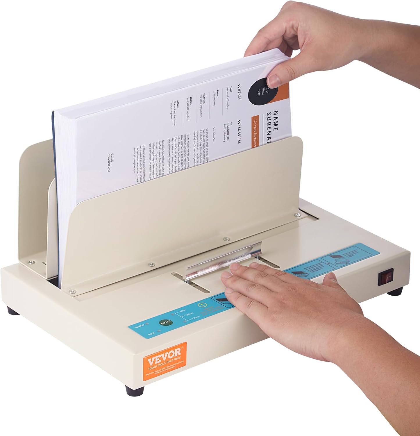 VEVOR Thermal Binding Machine, 500 Sheets Capacity Book Binding Machine, Thermal Book Binder 50mm Binding Thickness A3(Short Edge)/A4/A5 Document, with Infrared Optical Detection