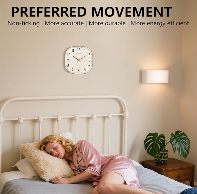 Small Wall Clock, 8 Inch Silent Non Ticking Battery Operated Clock, Square Analog Decorative Wall Clocks for Bedroom Living Room Office Home Gym Porch Decor Indoor Outdoor Clocks, Rose Gold
