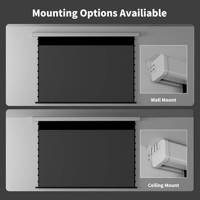 QuadraArc Motorized Drop Down Projector Screen 16:9 Gray Fabric, Wall & Ceiling Mount, Electric Pull Down Screen with Remote Control, Compatible with All Projectors 110"