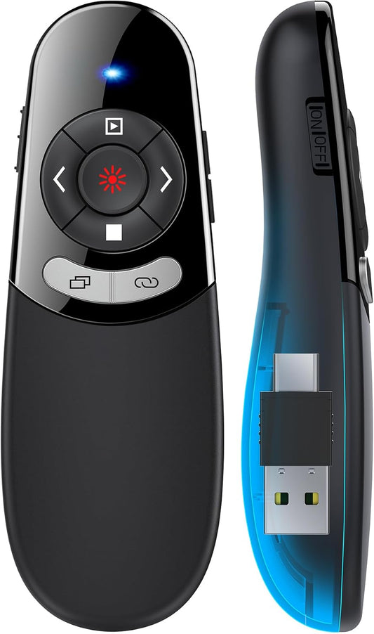 2 in 1 Type C USB Presentation Clickerï¼Wireless Presenter Remote PowerPoint Clicker for Computer Presentations with Volume Control,Slide Advancer for Mac Laptop