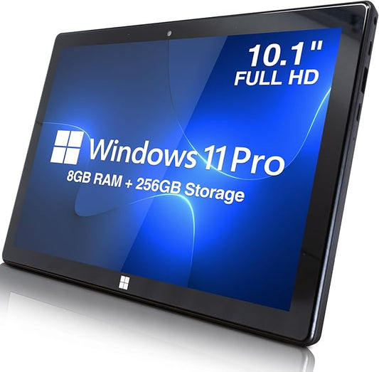 Fusion5 10.1" Windows 11 Professional Tablet PC - Ultra Slim Full HD Windows Tablet Computer - 8GB RAM, 256GB M.2 SSD, 10 Inch Display, 5G WiFi, Intel Quad-Core CPU, USB 3.0, Micro HDMI, Dual Cameras