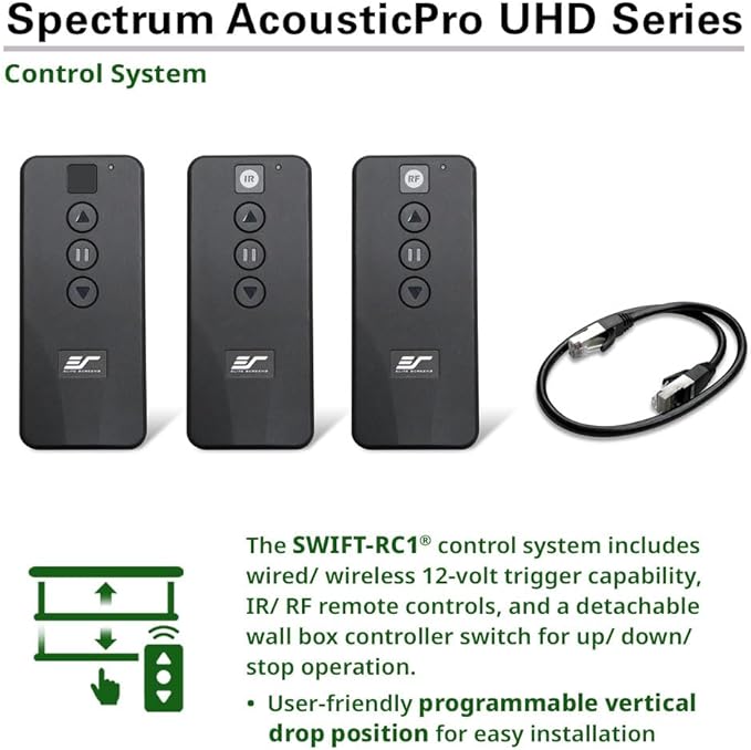 Elite Screens Acoustically Sound Transparent Spectrum Electric AcousticPro UHD,125-INCH Motorized Projector Screen Moiré-Free Perforated Weave Home Movie Cinema, ELECTRIC125H2-AUHD
