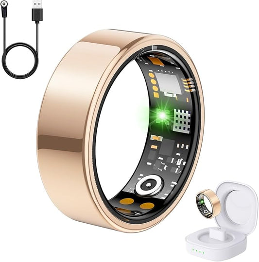 Health Tracker Ring, Smart Health Ring for Women Men with Heart Rate, Blood Oxygen, Sleep Monitor, Steps,Calories, No Subscription Fee, IP68 Waterproof Smart Ring for iPhone Android (Rose Gold, 8#)