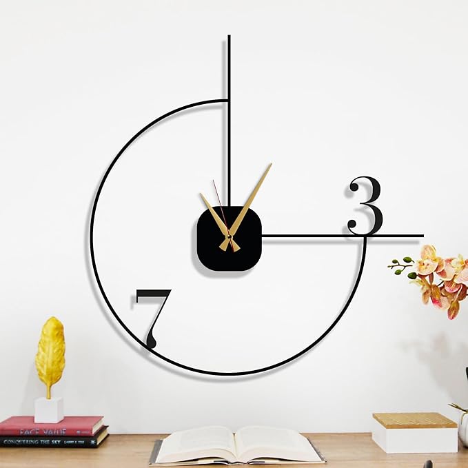 Minimalist Wall Clock 14-Inch – Black Metal, Silent Non-Ticking Quartz, Sleek Contemporary Design for Kitchen, Bedroom, Office