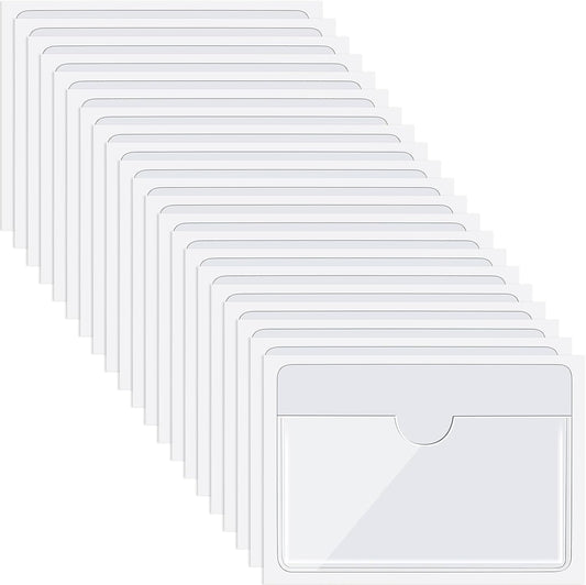 Chinco 50 Pack Clear Adhesive Pockets, Labels for Storage Bins, Plastic Self Adhesive Index Card Holder with Top Open for Organizing Bins Box Drawer(2.5 x 4.06 Inches)