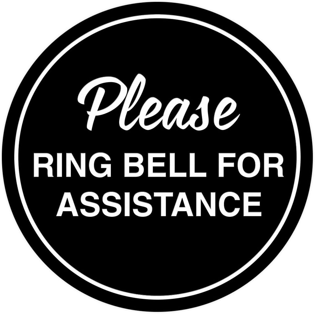 Signs ByLITA Circle Please Ring Bell For Assistance Wall or Door Sign | Easy Installation | Front Desk Reception Sign (Black) - Medium (10 Pack)