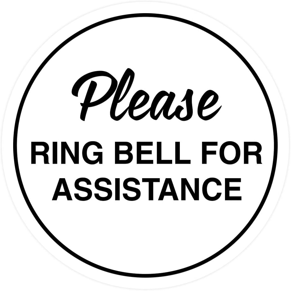 Signs ByLITA Circle Please Ring Bell For Assistance Wall or Door Sign | Easy Installation | Front Desk Reception Sign (White) - Small (2 Pack)