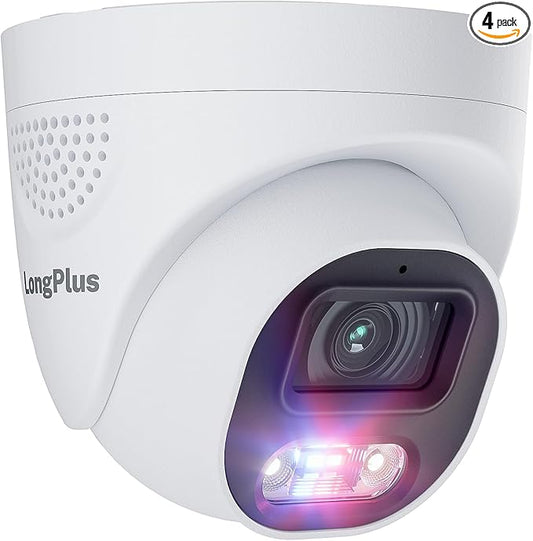 LongPlus 8MP 4K UHD Poe Wired Security Camera Outdoor for Security Cameras System, Cameras for Outdoor Home Security Spot Lights Color Night Vision, Strobe Light Alarm & Sound LP8MEF8