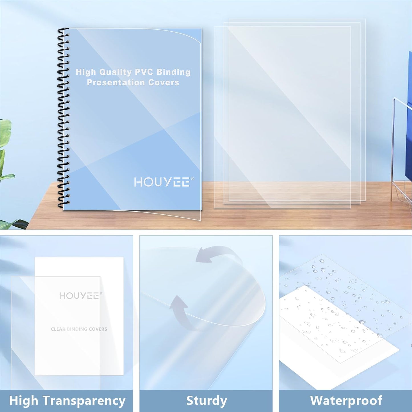 100 Pack 7 Mil PVC Binding Presentation Covers,Clear PVC Covers for Binding, 8-1/2 x 11 Inches,Letter Size