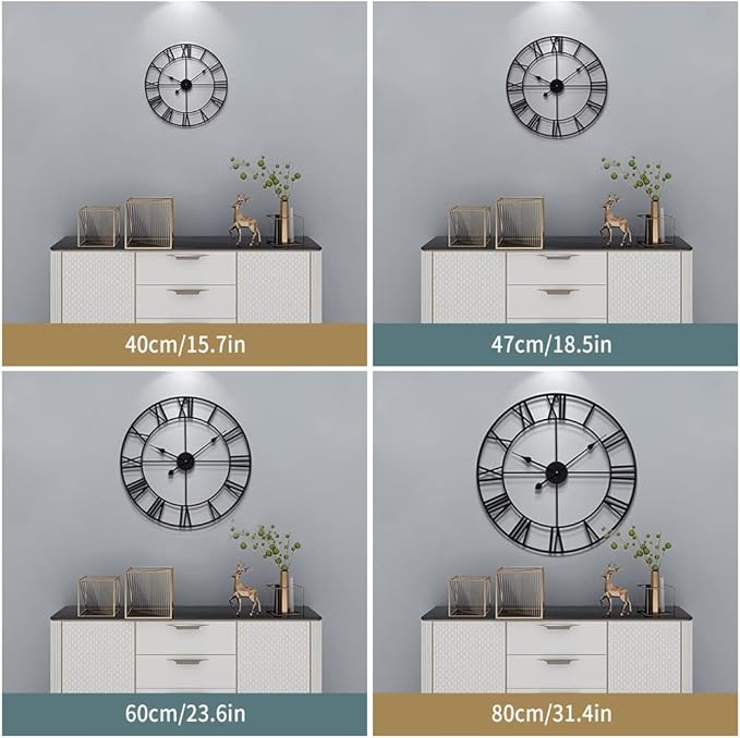 Large Wall Clocks for Living Room Decor, 16 Inch Round Black Metal Silent Non Ticking Battery Operated Jumbo Numerals Modern Vintage Decorative Clock Wall for Bedroom,Kitchen,Office,Farmhouse
