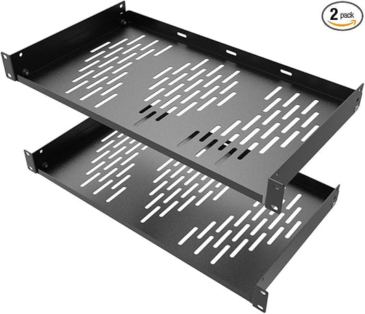 Beiyier 2PCS 1U Universal Server Rack Shelf, 10" Deep Vented Cantilever Mount Tray, for 19” Network Equipment Rack & Cabinet (Black)