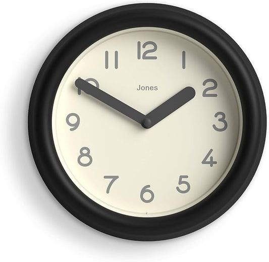 JONES CLOCKS® Fuze Wall Clock | Small Round Clock | Black | Playful Modern Design with Soft sculptural Presence | Ideal for Kitchens Living Rooms Kid's bedrooms