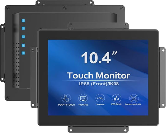 GreenTouch 10.4 inch High Brightness 1000 Nits Front Waterproof Industrial Open Frame PCAP Touch Screen LCD Display Monitor 1024x768 Black