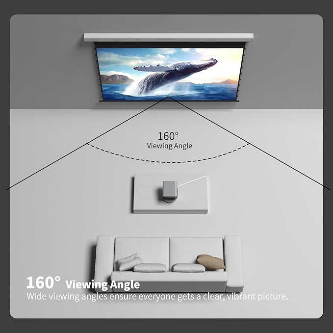 QuadraArc Motorized Drop Down Projector Screen 16:9 White Matt, Wall & Ceiling Mount, Electric Pull Down Screen with Remote Control, Compatible with All Projectors 120"