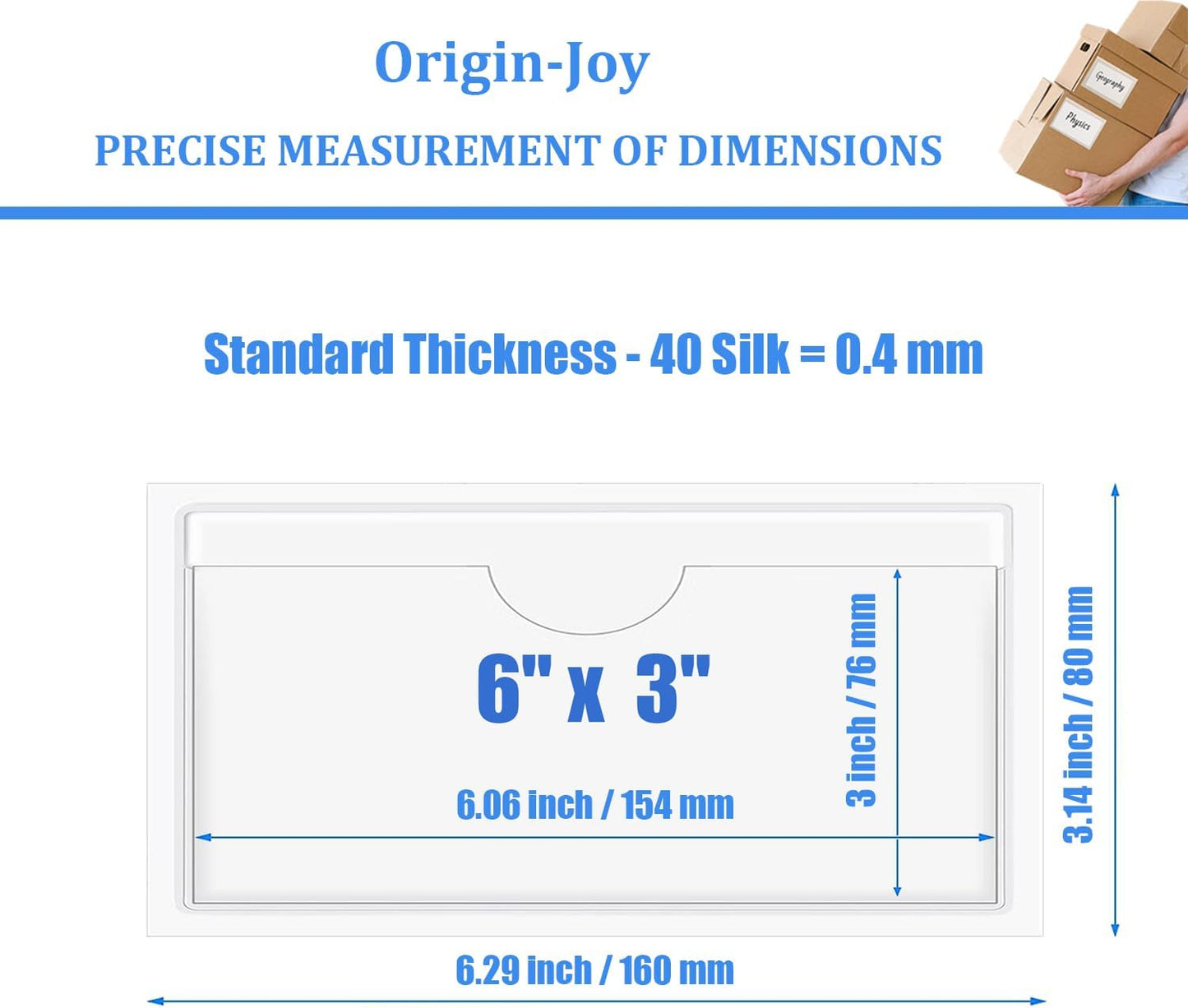 Origin-Joy 60 PCS Self Adhesive Index Card Pockets with Top Open, Clear Plastic Label Holder for Cards of Note, Library and Business, Adhesive Label Pockets & Card Holder (6 x 3 inch)