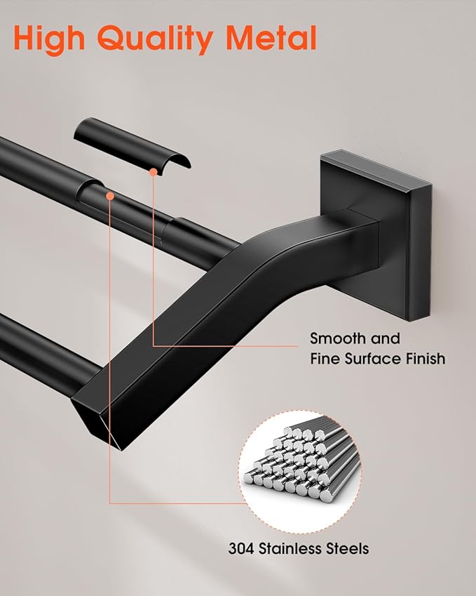 Alise Bath Double Towel Bars Towel Racks for Bathroom Lavatory,Wall Mount Towel Holder Heavy Duty SUS304 Stainless Steel Towel Hanger Towel Rail,Matte Black,32 Inch