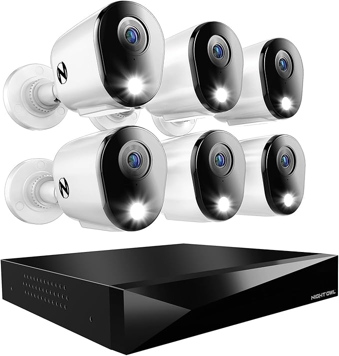 Night Owl 2-Way Audio 12 Channel DVR Video Home Security Camera System with (6) Wired 2K HD Indoor/Outdoor Deterrence Cameras and 1TB Hard Drive (Add up to 2 More Wired and 4 Wi-Fi Cameras)