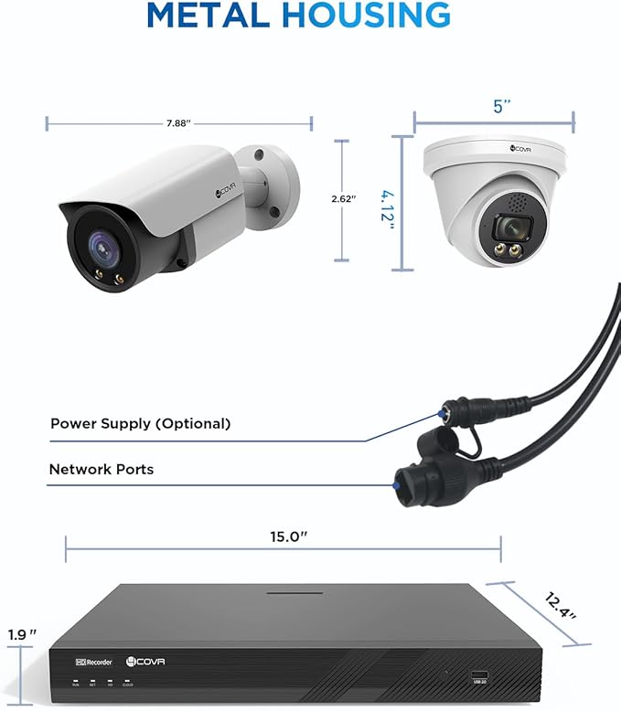 4COVR 4K 16 Channel Security Camera System PoE, 2-Way Audio Talk, AI Person Vehicle Detection & Smart Color Night Vision, UHD 4TB NVR, 8 Dome 8 Bullet 8MP IP67 IP Camera for Businesses, LYH37Y8M1616