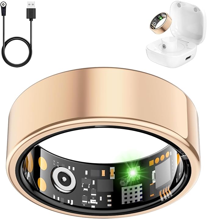 Smart Health Ring for Women Men, Fitness Ring with Heart Rate, HRV, Blood Oxygen, Sleep Tracker, Step Tracker, No Subscription Fee, IP68 Waterproof Smart Ring for iPhone & Android (Rose Gold, 10#)