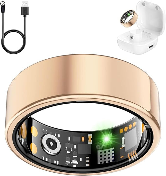 Smart Health Ring for Women Men, Fitness Tracker Ring with Heart Rate, Blood Oxygen, Sleep Tracker, Step Tracker, No Subscription Fee, IP68 Waterproof Smart Ring for iphone & Android (Rose Gold, 12#)