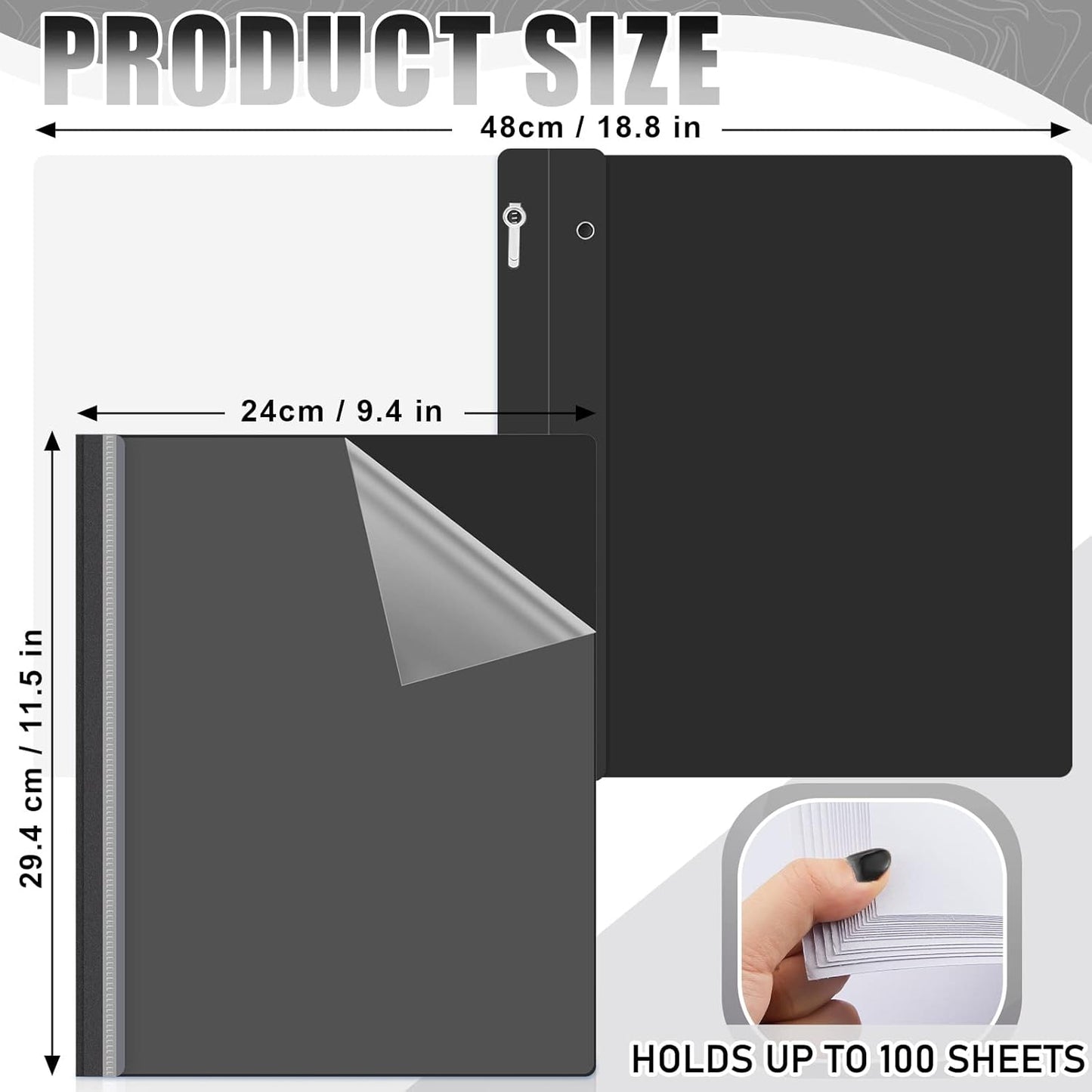 Teling 48 Pcs Clear Front Report Covers with Prongs Plastic Presentation Folders 3 Prong Resume Portfolio Folder for School(Black)