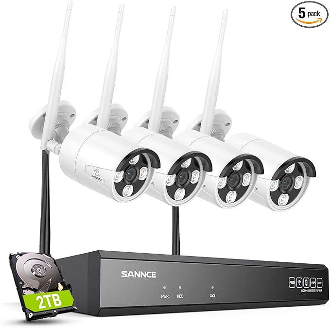 SANNCE 16CH 8MP NVR Wireless Security Camera System with 4 * 8MP IP66 Waterproof Surveillance IP Cameras, 2TB HDD Storage, Dual-Band WiFi, H.264+ Video Coding, Night Vision
