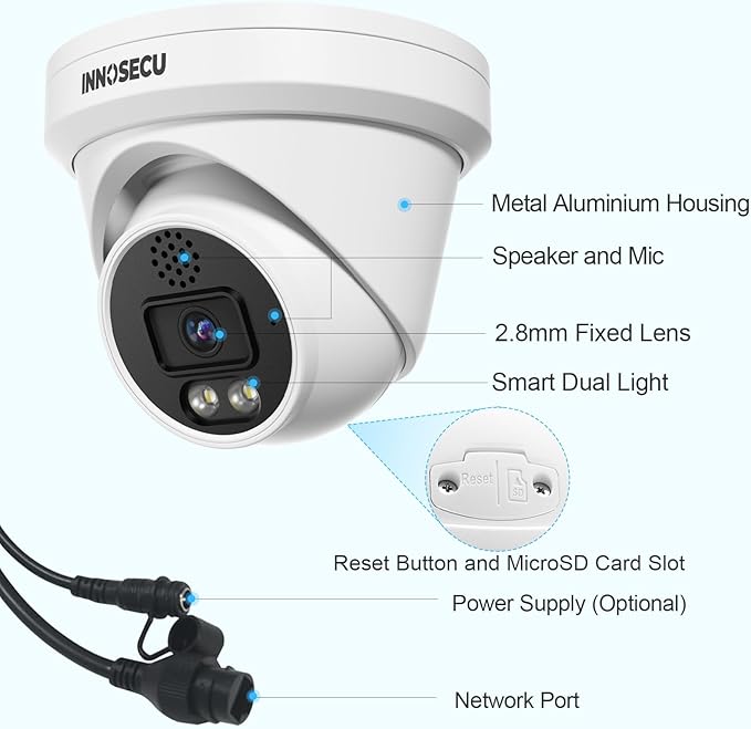 5MP Turret PoE IP Camera, Smart Dual Light Security Camera, Color Night Vision for Home Surveillance, Built-in Two-Way Audio, 2.8mm Lens Wide Angle 110°, Human/Vehicle Detection, IND5GD97K