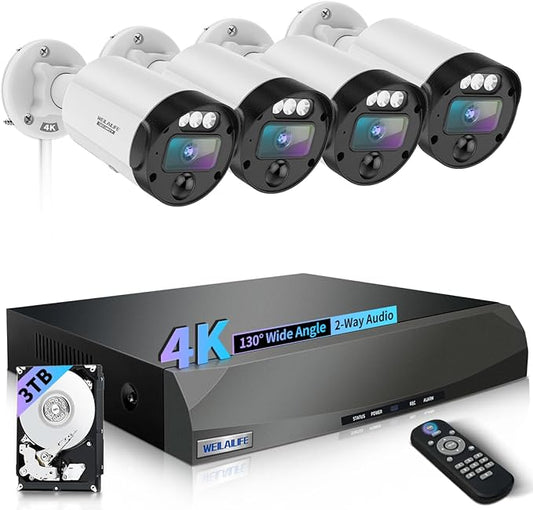 【130° Ultra Wide-Angle & 90 Days Storage】 Outdoor Wired Security Camera System, Wired Home Security Camera System, Home Video Surveillance System