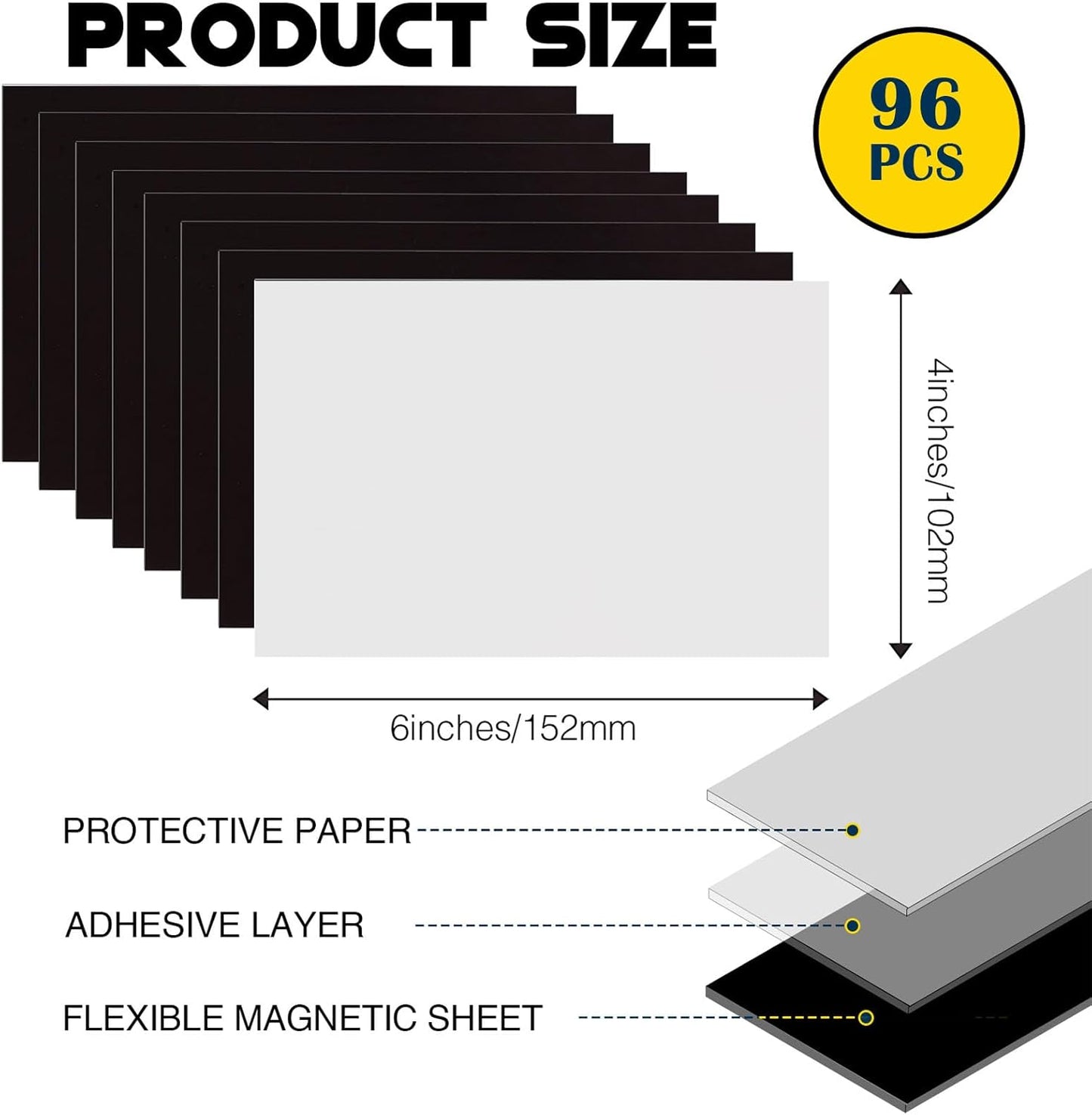 Magnet Sheets with Adhesive Backing for 4x6 Pictures(Bulk Pack of 96 Pieces),Adhesive Photo Magnets for Home/Classroom/Office,Flexible Magnets for Refrigerator