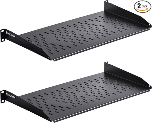 RackPath 1U Cantilever Universal Rack Shelf - 10in Deep – Rackmount Shelf for 19’’ AV/Network Equipment Racks – 55lbs Capacity - 2Pack