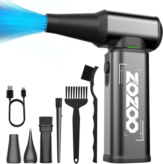 Compressed Air Duster, 180000RPM Powerful Cordless Electric Air Duster with Brushless Motor and LED Light, Rechargeable Stepless Speed Regulation Dust Blower for PC, Keyboard, House, Car and Outdoor