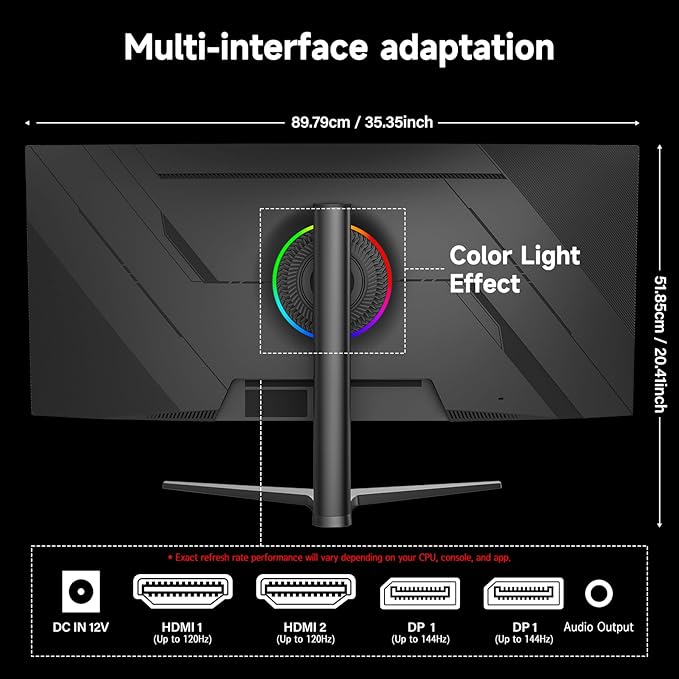 Gawfolk 37.5 Inch Gaming Monitor 3840 * 1600p 144Hz PC Monitor with AMD FreeSync, Flicker-Free, 2X HDMI 2.0, DP 1.4, Ultra-Thin Frameless Screen