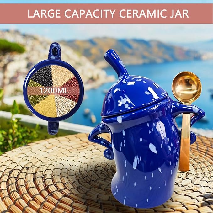 Ceramic Kitchen Canister with Silicone Seal Lid,Modern Elegant Design Airtight Lid Storage Food Jar Canister for Kitchen Sugar Coffee Tea Spice or More (White)
