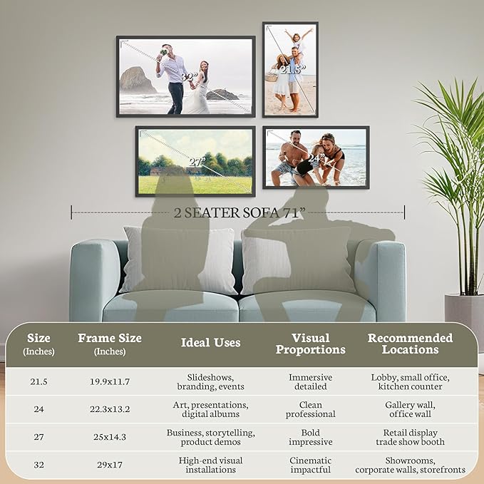 BSIMB Large Digital Picture Frame 21.5 Inch, 1920x1080 FHD WiFi Digital Photo Frame Electronic 32GB Remote Control, Share Pictures/Videos via App/USB/SD Easy Setup Gifts for Mom(Non-Touch), White