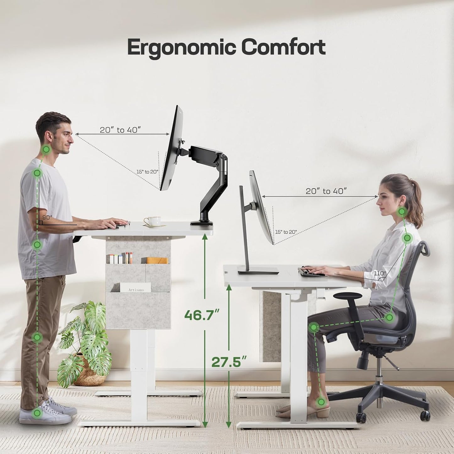 Marsail 40x24 Electric Adjustable Height Standing Desk with Storage Bag, 4 Memory Height Settings,Sit Stand Up Desk for Home Office,Computer Gaming Workstation, Cable Manager, and Headphone Hook