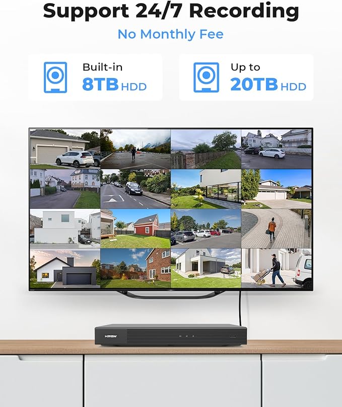 H.VIEW 32 Channel Security Camera System, 20pcs 8MP Wired IP Bullet PoE Cameras Outdoor, AI Human Detection, Built-in Mic, Remote Access, 4K 32CH NVR 8TB HDD for 24-7 Recording,Business CCTV